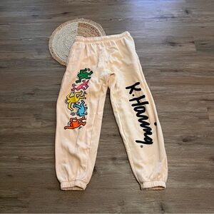 KEITH HARING Ivory Pop Art Dancing Man Mens Sweatpants